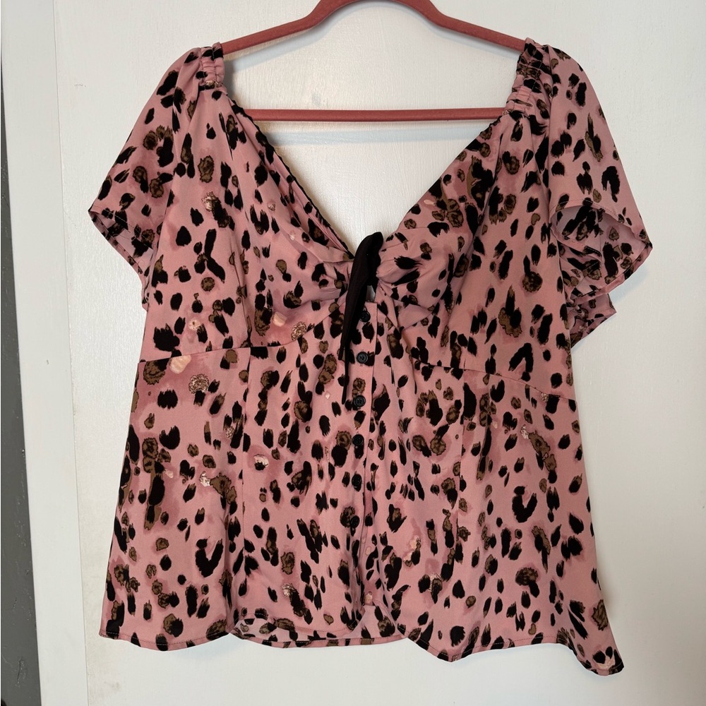 Unique Vintage Pink Leopard Print Blouse